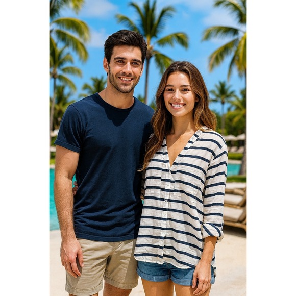 Zara Tops - Zara Striped 100% LINEN SHIRT NAVY WHITE Sz L NWOT Quiet Luxury Euro Summer